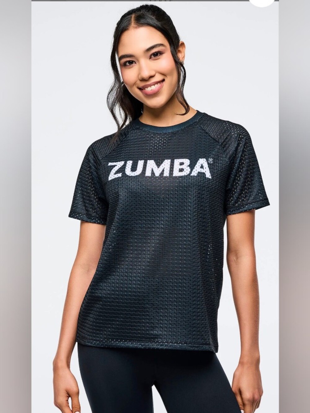Zumba Fitness Black Mesh Short-Sleeve Tee with White Logo